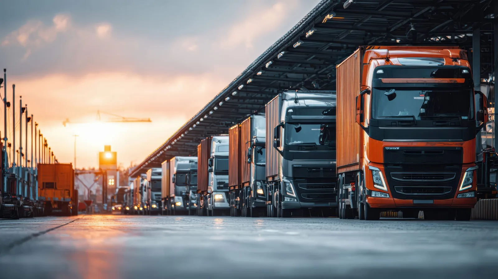 LKW-Flotte von Hübsch Logistik im Logistikzentrum